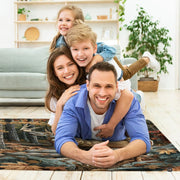Area rug featuring a majestic buck by a stream displayed in a rustic forest lodge setting. - thumbnail image 5 of 7