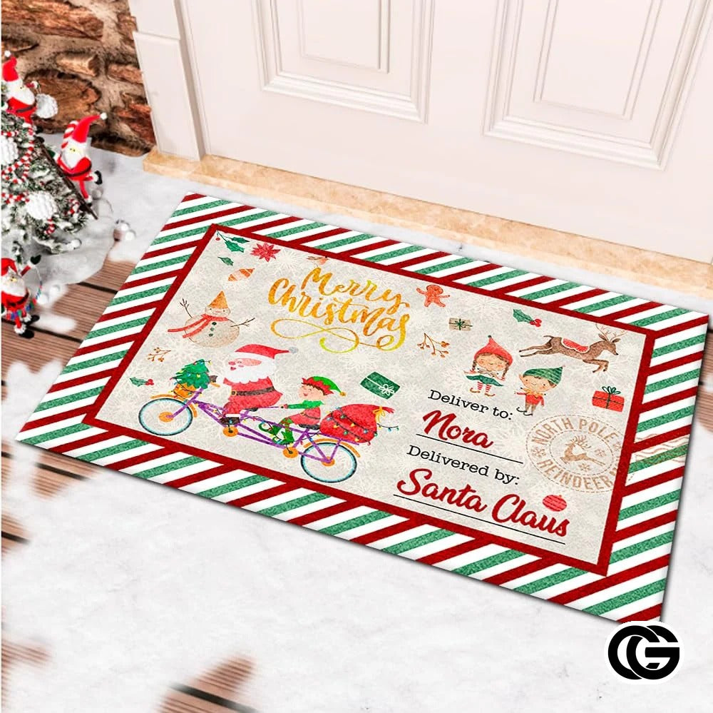 Personalized Christmas Doormat with Custom Family Name - Santa Letter