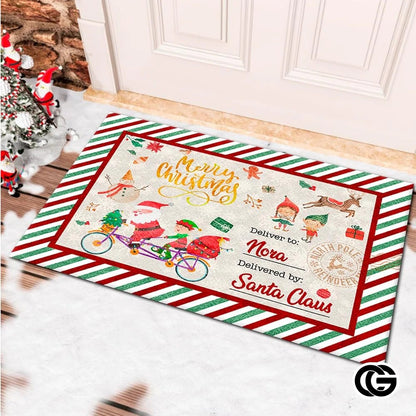 Personalized Christmas Doormat with Custom Family Name - Santa Letter