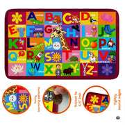 Top-down view of colorful alphabet preschool rug showcasing full illustrated grid layout with clean borders. - thumbnail image 4 of 9