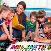 Personalized Teacher Classroom Rug, Custom Back to School Welcome Mat with Name, Kindergarten Preschool Elementary Decor, Composition Notebook Carpet (A04)