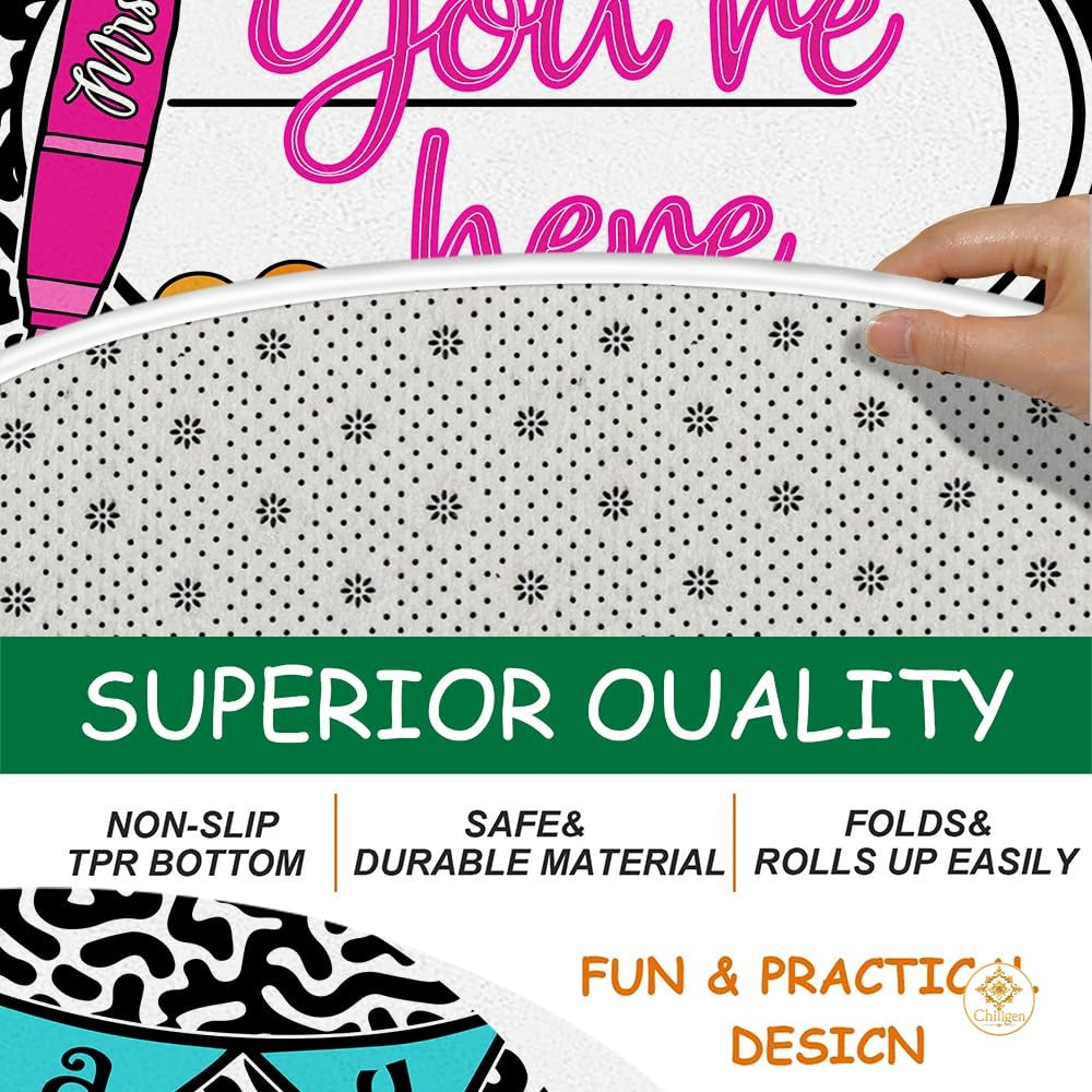 Custom Educational Welcome Mat with Notebook and School Bus Details