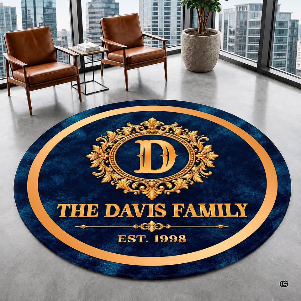 Regal baroque golden medallion sapphire blue area rug - primary perspective