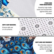 Living room setting featuring a vibrant blue peacock and floral motif area rug center. - thumbnail image 4 of 8