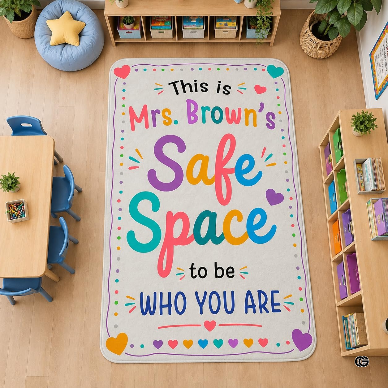 Personalized Calming Corner Rug for Classroom, Custom Teacher Name Reading Corner Rug, Emotions Feelings Carpet, Soft Fluffy Calm Corner Decor for School Reading Nook (Space to be Yourself)