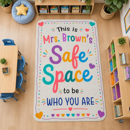 Personalized Calming Corner Rug for Classroom, Custom Teacher Name Reading Corner Rug, Emotions Feelings Carpet, Soft Fluffy Calm Corner Decor for School Reading Nook (Space to be Yourself)