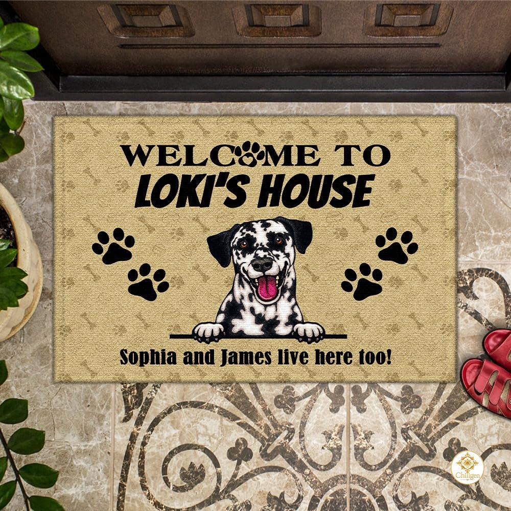 Personalized Dog Welcome Doormat for Front Door and Entryway