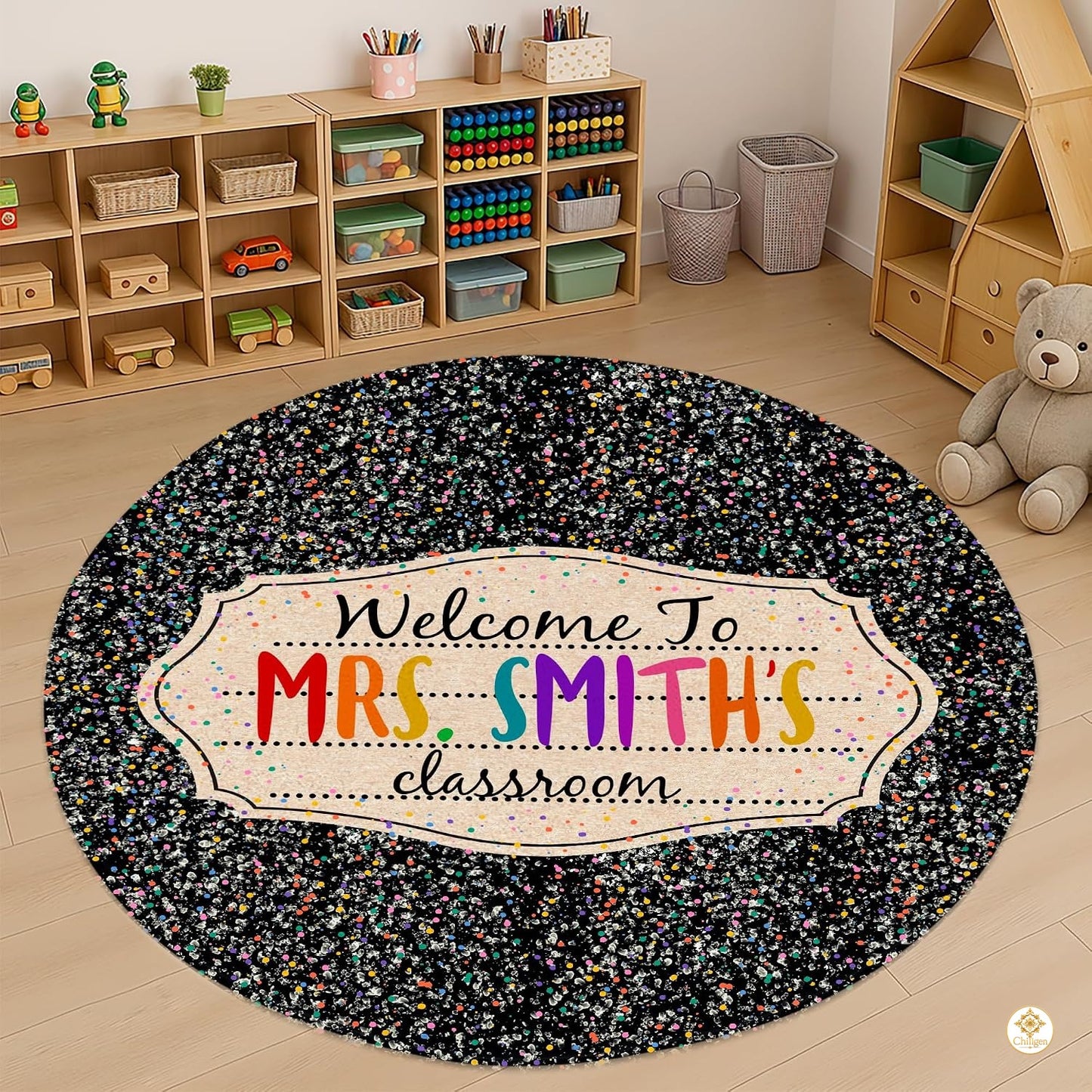 Personalized Teacher Welcome Mat with Custom Name and Crayon