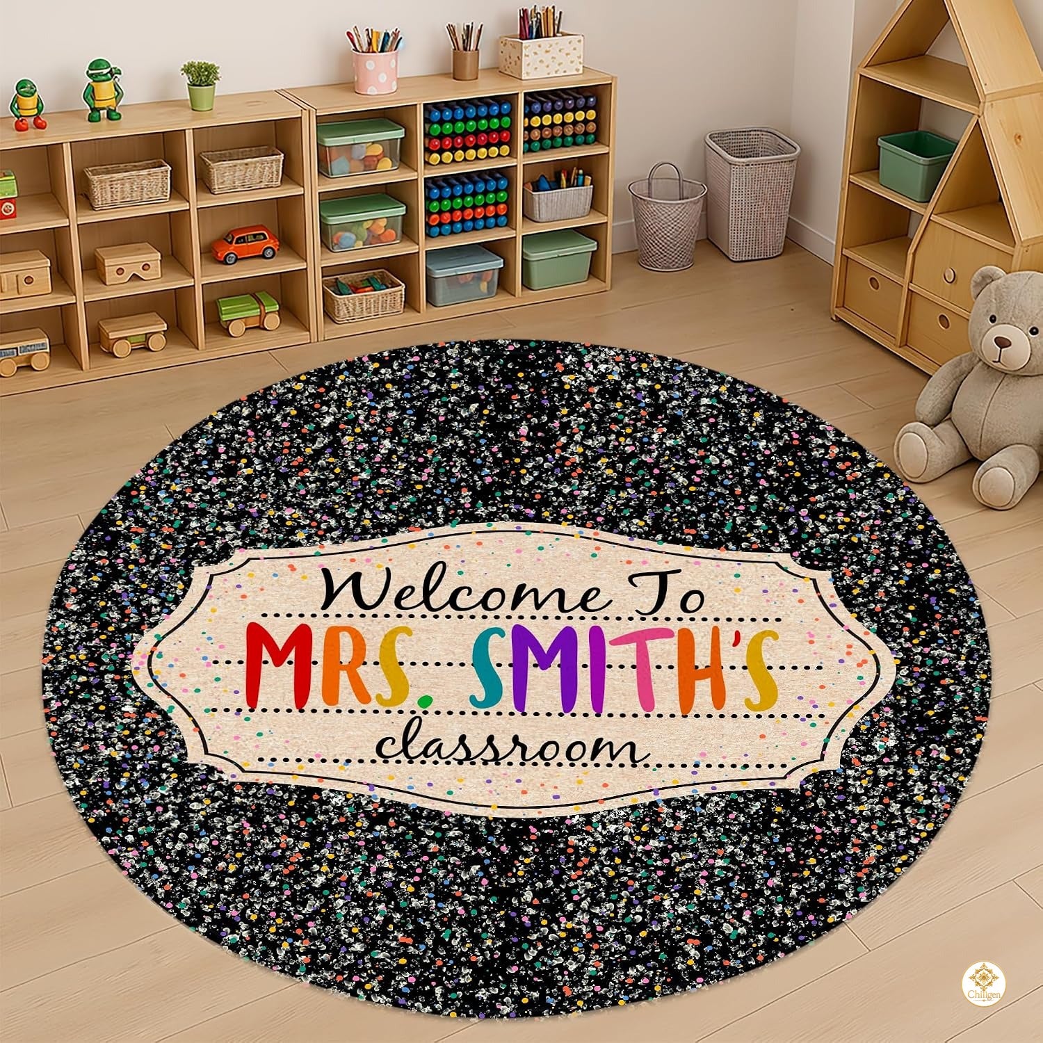 Personalized Teacher Welcome Mat with Custom Name and Crayon