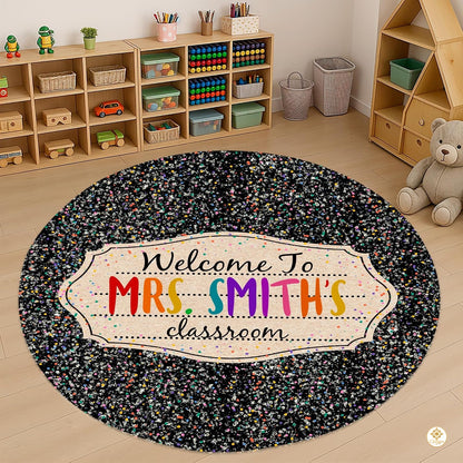 Personalized Teacher Welcome Mat with Custom Name and Crayon