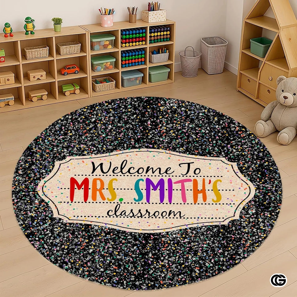 Personalized Teacher Welcome Mat with Custom Name and Crayon