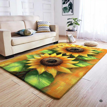 Anti-slip dot backing and hemmed edge stitching on floral sunflower rug - thumbnail image 4 of 7