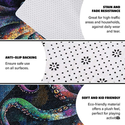 Colorful puzzle octopus floor carpet displayed in cozy living room interior - thumbnail image 6 of 7