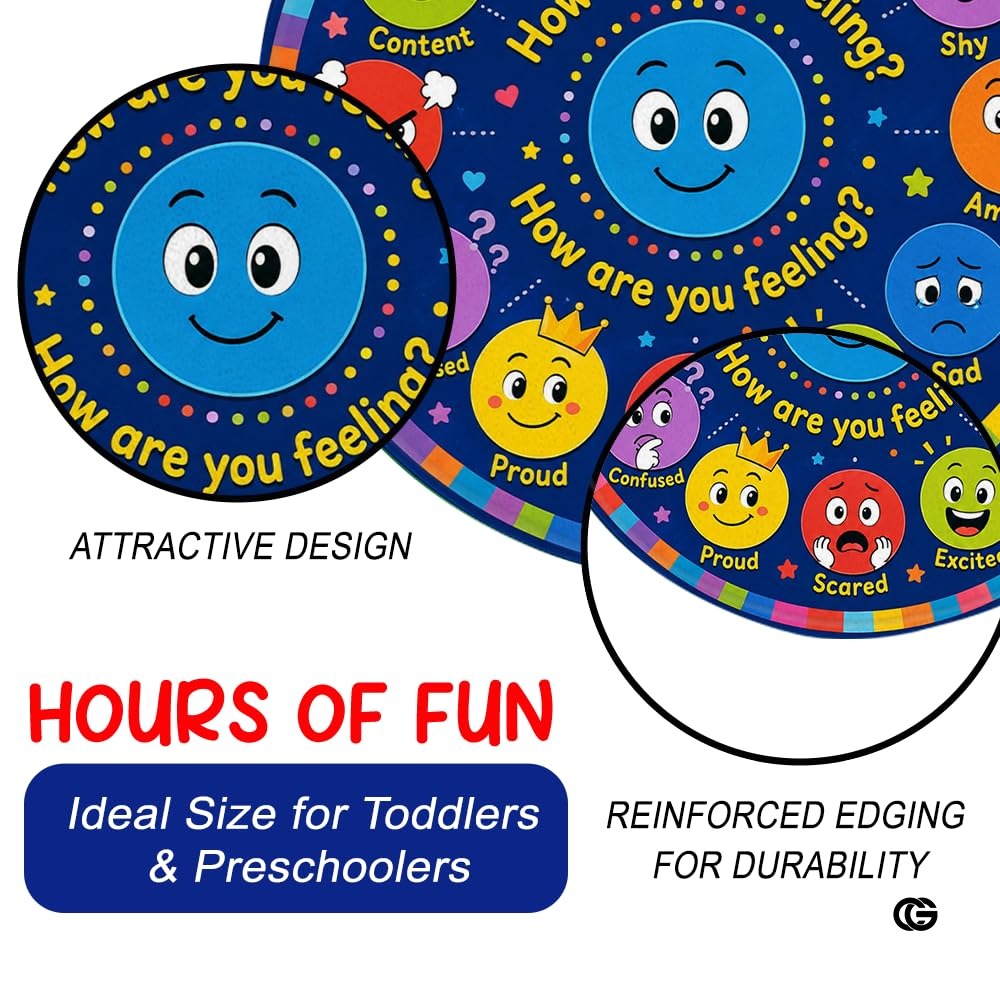 Wheel of Feelings and Emotions Round Rug, Educational Mental Health Rug for Classroom, Educational Animal Shape School Mat, Back to School Gift (Emotion 1)