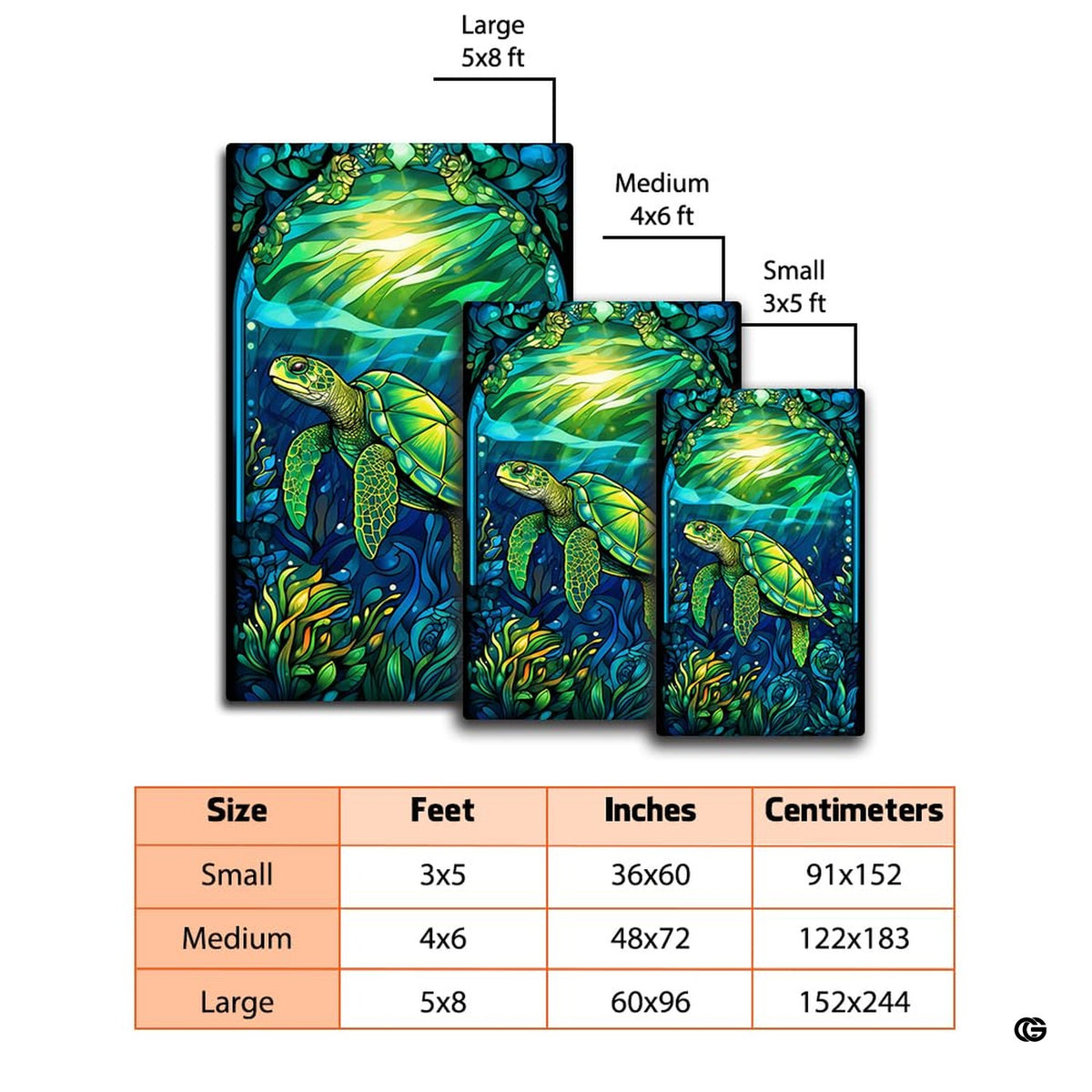 Mockup display of the mosaic sea turtle rug placed on light flooring near a contemporary sofa - image 2 of 7