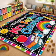 Personalized Teacher Classroom Rug, Custom Back to School Welcome Mat with Name, Kindergarten Preschool Elementary Decor, Composition Notebook Carpet (A09)