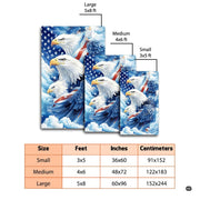 Dimensions and sizing chart for patriotic bald eagle trio area rug - thumbnail image 2 of 7