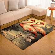 Home lounge arrangement displaying the vintage botanical pink flamingo accent rug - thumbnail image 7 of 7