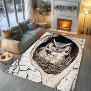 Cozy owl nest wildlife floor rug placed in comfortable bedroom setting - thumbnail image 7 of 8