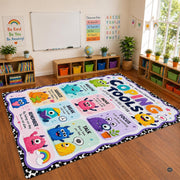 Personalized Teachers Classroom Rug, Custom Teacher Name Classroom Rules Area Rug, Feeling Chart Calming Corner Mat, Kindergarten Educational Back to School Class Decor (D3)