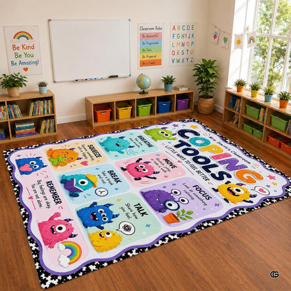Personalized Teachers Classroom Rug, Custom Teacher Name Classroom Rules Area Rug, Feeling Chart Calming Corner Mat, Kindergarten Educational Back to School Class Decor (D3)