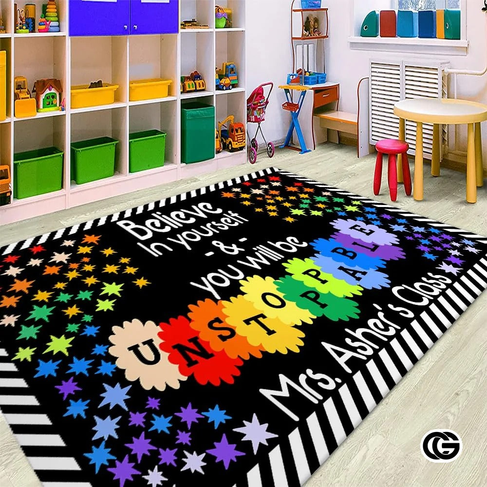 Colorful Handprints Welcome Mat for Classroom and Kids Room - Believe