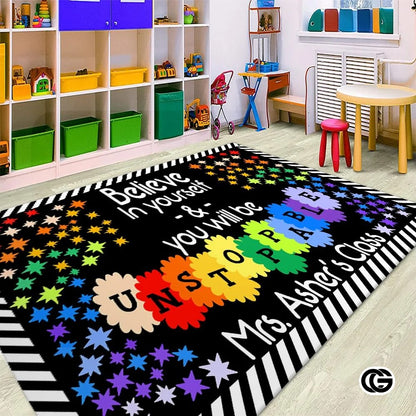 Colorful Handprints Welcome Mat for Classroom and Kids Room - Believe