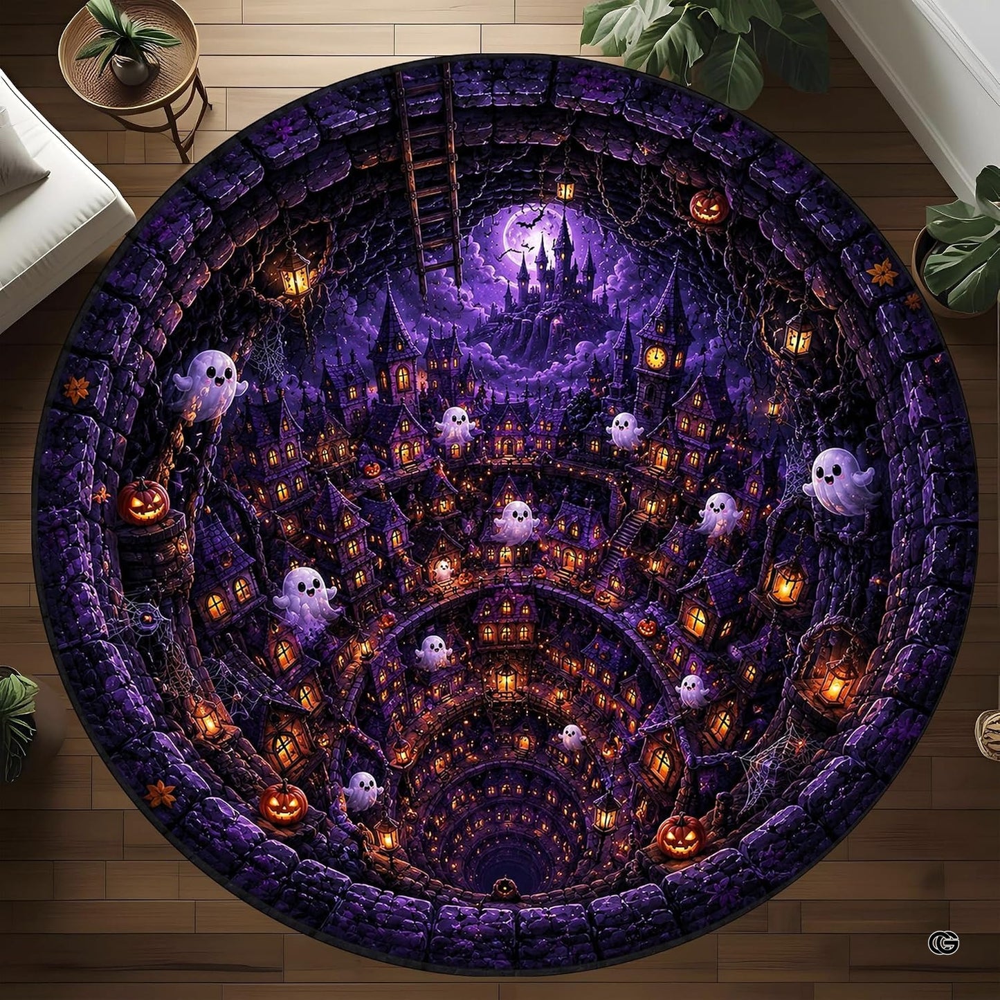 Custom Halloween 3D Optical Illusion Round Rug Skeleton Horror Area Rug (1, #8)