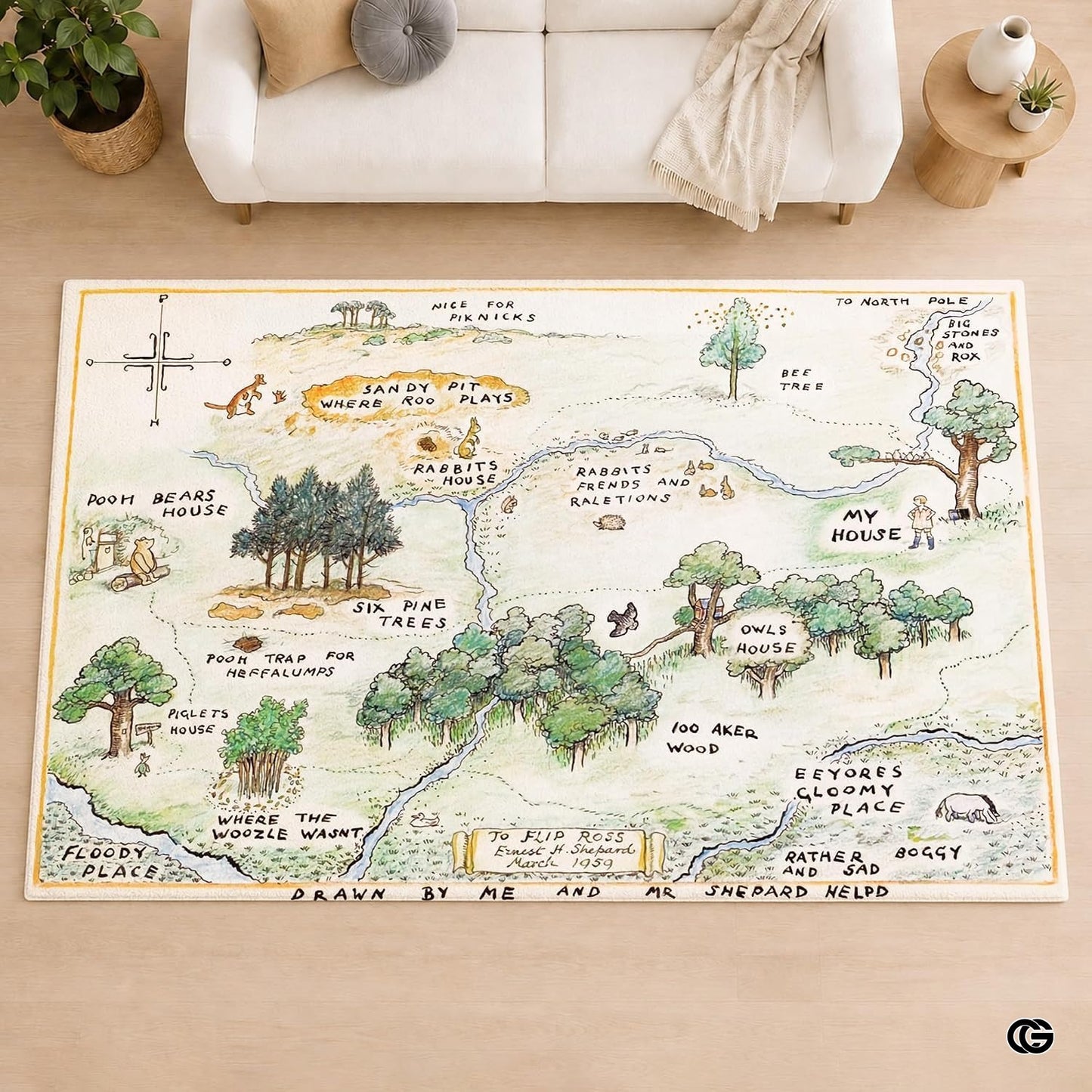 Custom Hundred Acre Wood Map Welcome Mat for Kids Room - Multi Color / 2' x 3' (Rectangular)