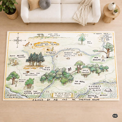Custom Hundred Acre Wood Map Welcome Mat for Kids Room - Multi Color / 2' x 3' (Rectangular)