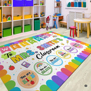 Personalized Teacher Classroom Rug, Custom Back to School Welcome Mat with Name, Kindergarten Preschool Elementary Decor, Composition Notebook Carpet (A03)