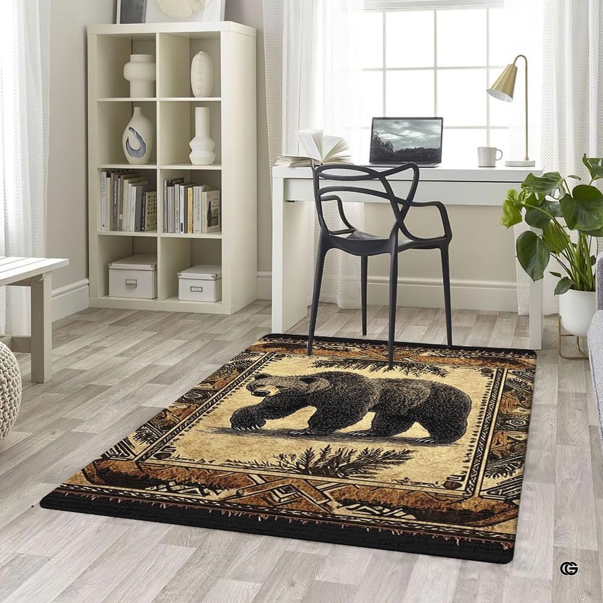 Rustic area rugs for bedroom spaces displayed under wooden furniture with earthy lodge visual motifs. - image 5 of 5