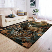 Overhead perspective of woodland deer artwork showing rich ochre, chestnut, and forest green tones. - thumbnail image 4 of 7