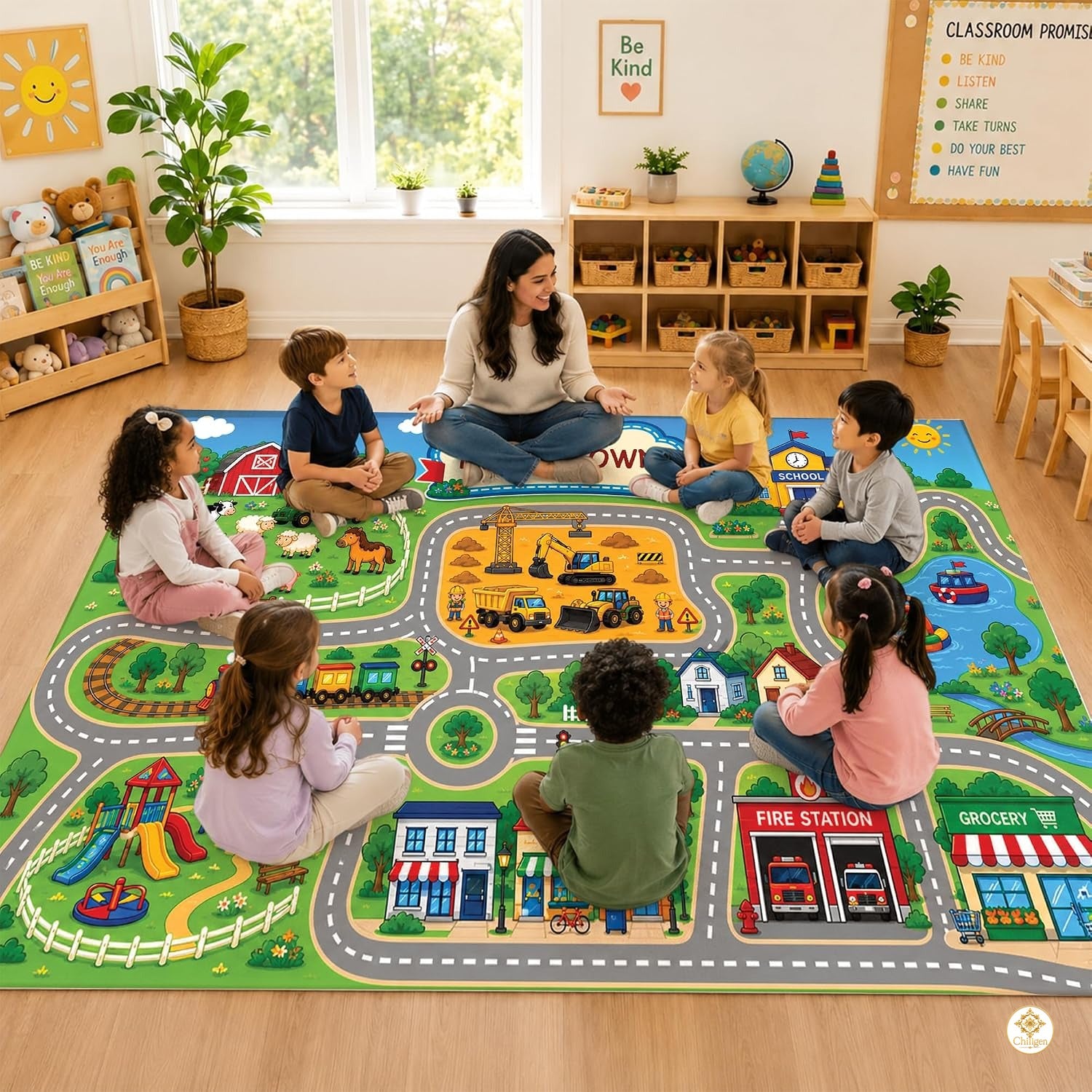 Custom Road Map Welcom Mat for Kids Room and Playroom - Map 9