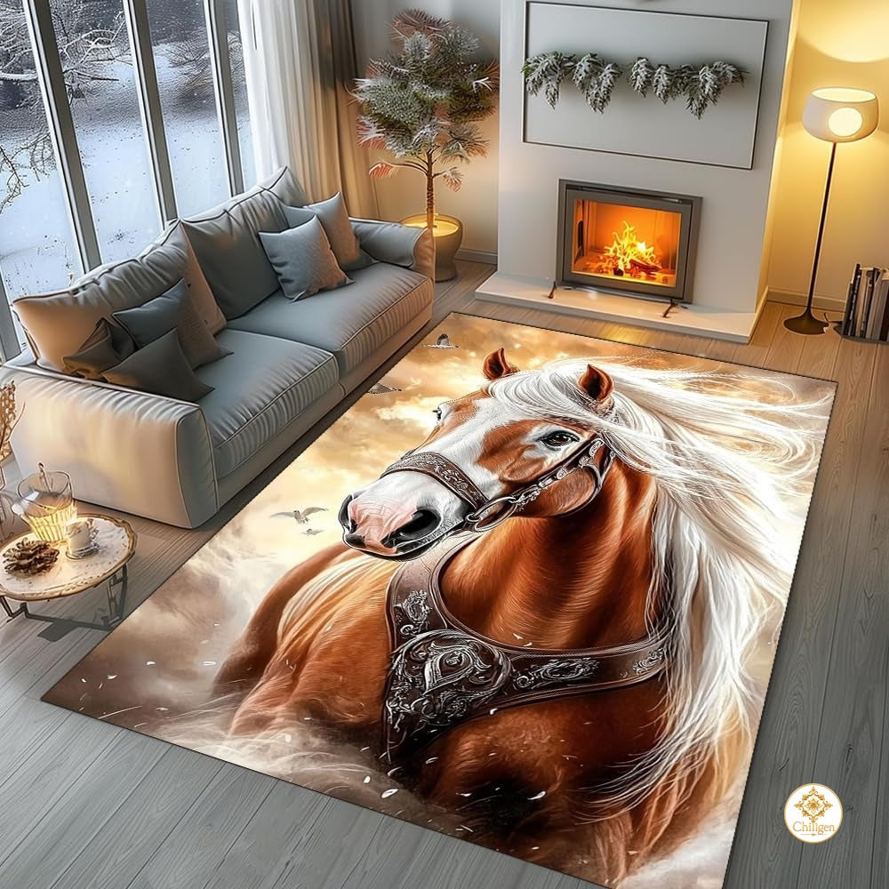 Custom Running Horse Area Rug with Non-Slip Backing