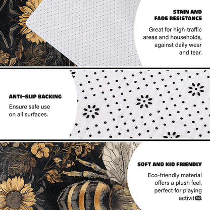 Sunroom layout displaying the vintage botanical bee rug centered on flooring - thumbnail image 5 of 8
