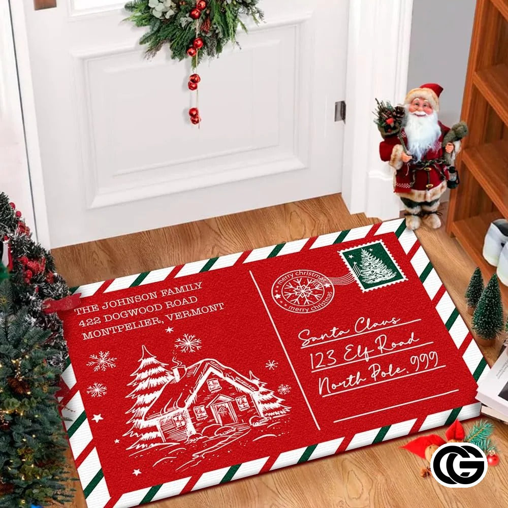 Personalized Christmas Doormat with Custom Family Name and Text