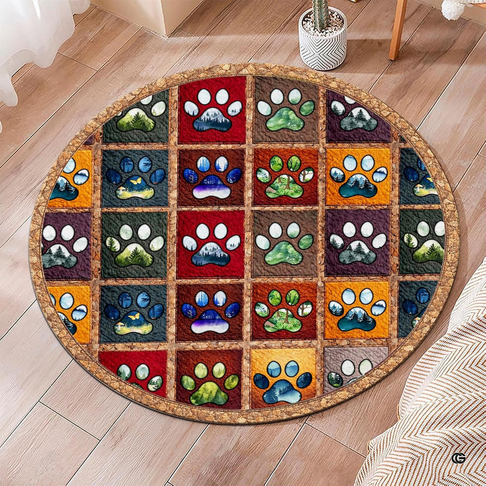 Custom Dog Paw Round Rug Patchwork Area Rug for Pet Lovers (1, A4)