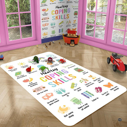 Closeup view of the soft microfiber surface and colorful mindfulness activity icons - thumbnail image 3 of 7