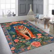 Bright interior decor setup featuring the royal blue floral tiger floor carpet - thumbnail image 6 of 8