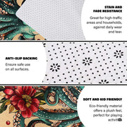 Close up texture detail showing soft pile surface and stitching of octopus area rug. - thumbnail image 3 of 7