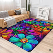 Anti-slip dot backing and clean hemmed edge stitching on neon floral boho rug - thumbnail image 4 of 5