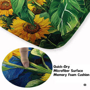 Close up texture detail of starry night sunflower area rug soft pile surface and hemmed edges. - thumbnail image 3 of 7