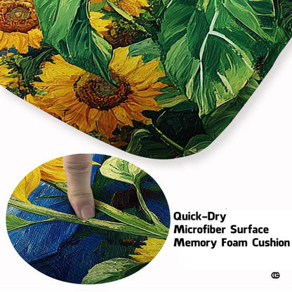 Close up texture detail of starry night sunflower area rug soft pile surface and hemmed edges. - thumbnail image 3 of 7
