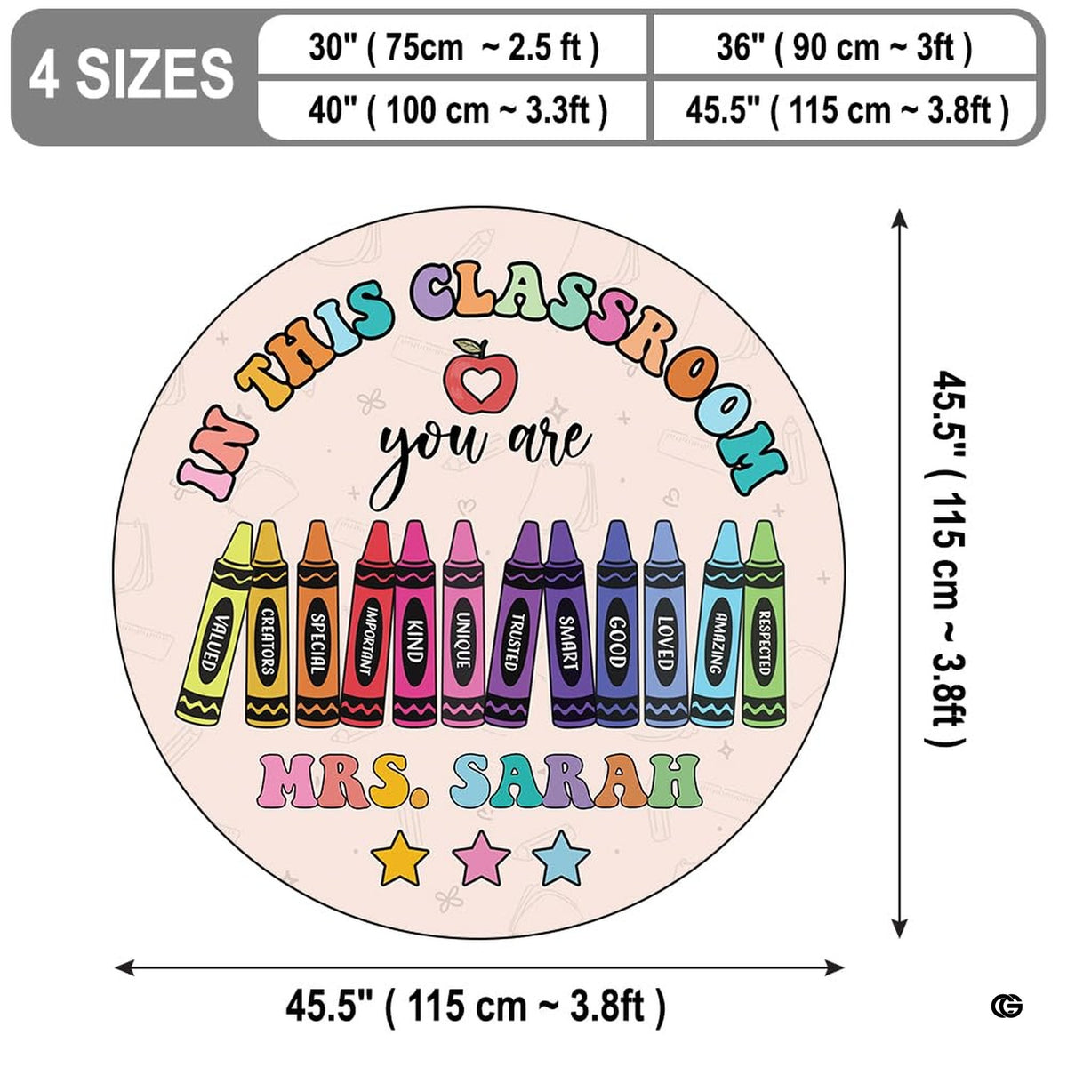 Classroom reading corner mockup displaying the colorful crayon educational rug - image 2 of 9