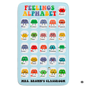 Classroom hardwood floor setting displaying the feelings alphabet emotions chart area rug - thumbnail image 1 of 8