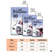 Close-up visual artwork of an ice hockey rug displaying an airborne puck and goalie glove stop detail. - thumbnail image 2 of 7