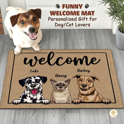 Personalized Dog Welcome Mat for Entryway and Front Door