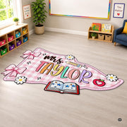 Personalized Composition Notebook Classroom Shaped Rugs for Kids (A04) | Custom Pennant Flag Carpet for Reading Corner, Non-Slip Apple Shape Rug Mat, Classroom Decor, Back To School Gift