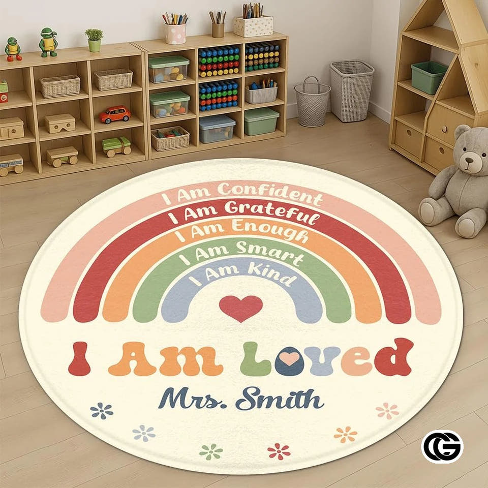 Custom Rainbow Educational Welcome Mat with ABC and Feelings